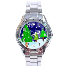 Christmas Trees And Snowy Landscape Stainless Steel Analogue Watch