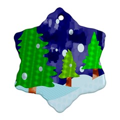 Christmas Trees And Snowy Landscape Ornament (Snowflake)