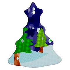 Christmas Trees And Snowy Landscape Christmas Tree Ornament (Two Sides)