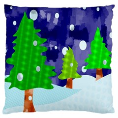 Christmas Trees And Snowy Landscape Large Cushion Case (Two Sides)