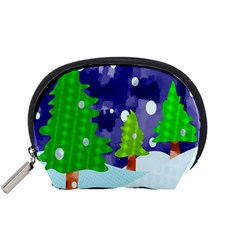 Christmas Trees And Snowy Landscape Accessory Pouches (Small) 