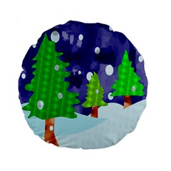 Christmas Trees And Snowy Landscape Standard 15  Premium Flano Round Cushions