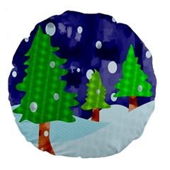Christmas Trees And Snowy Landscape Large 18  Premium Flano Round Cushions