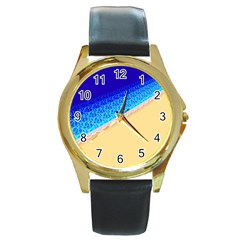 Beach Sea Water Waves Sand Round Gold Metal Watch by Alisyart