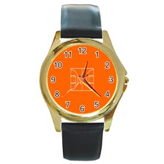 Basketball Court Orange Sport Orange Line Round Gold Metal Watch by Alisyart