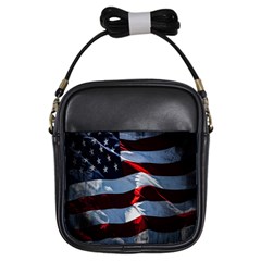 Grunge American Flag Background Girls Sling Bags by Simbadda