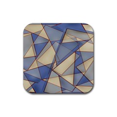 Blue And Tan Triangles Intertwine Together To Create An Abstract Background Rubber Coaster (square)  by Simbadda