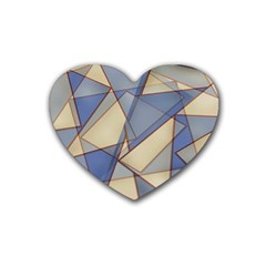 Blue And Tan Triangles Intertwine Together To Create An Abstract Background Rubber Coaster (heart)  by Simbadda