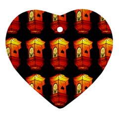Paper Lanterns Pattern Background In Fiery Orange With A Black Background Heart Ornament (two Sides) by Simbadda