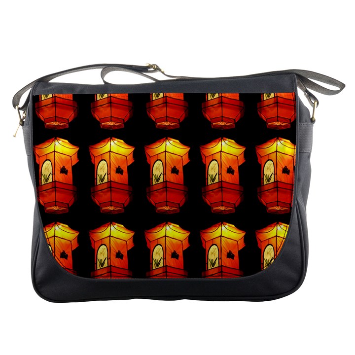 Paper Lanterns Pattern Background In Fiery Orange With A Black Background Messenger Bags