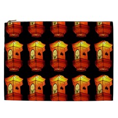 Paper Lanterns Pattern Background In Fiery Orange With A Black Background Cosmetic Bag (xxl)  by Simbadda