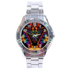 Symmetric Fractal Image In 3d Glass Frame Stainless Steel Analogue Watch by Simbadda