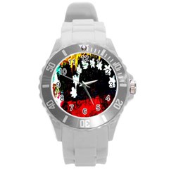 Grunge Abstract In Dark Round Plastic Sport Watch (l) by Simbadda