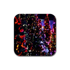 Lit Christmas Trees Prelit Creating A Colorful Pattern Rubber Coaster (square)  by Simbadda