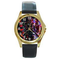 Lit Christmas Trees Prelit Creating A Colorful Pattern Round Gold Metal Watch by Simbadda