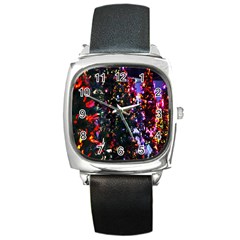 Lit Christmas Trees Prelit Creating A Colorful Pattern Square Metal Watch by Simbadda