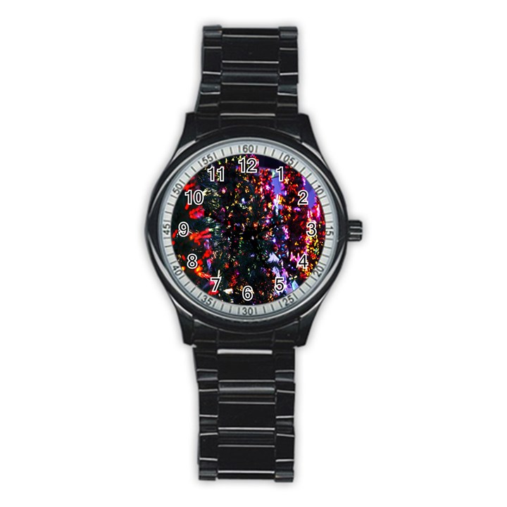 Lit Christmas Trees Prelit Creating A Colorful Pattern Stainless Steel Round Watch