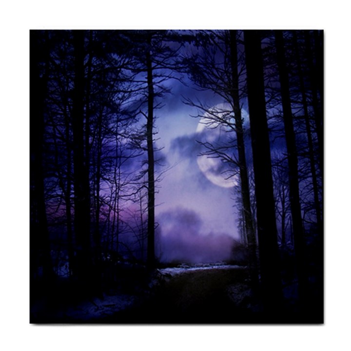 Moonlit A Forest At Night With A Full Moon Tile Coasters