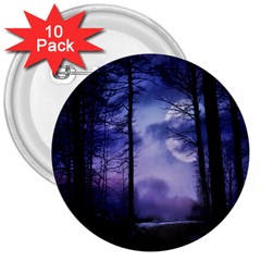 Moonlit A Forest At Night With A Full Moon 3  Buttons (10 Pack)  by Simbadda