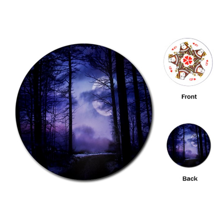 Moonlit A Forest At Night With A Full Moon Playing Cards (Round) 