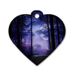 Moonlit A Forest At Night With A Full Moon Dog Tag Heart (two Sides) by Simbadda