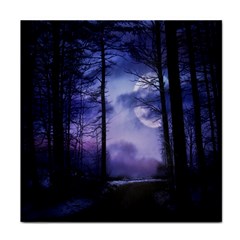 Moonlit A Forest At Night With A Full Moon Face Towel by Simbadda