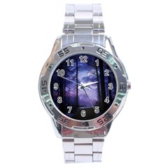 Moonlit A Forest At Night With A Full Moon Stainless Steel Analogue Watch by Simbadda