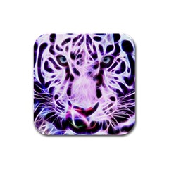 Fractal Wire White Tiger Rubber Square Coaster (4 Pack)  by Simbadda