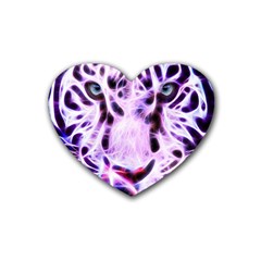 Fractal Wire White Tiger Rubber Coaster (heart)  by Simbadda