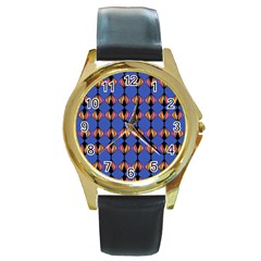 Abstract Lines Seamless Pattern Round Gold Metal Watch by Simbadda