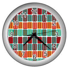 Bricks Abstract Seamless Pattern Wall Clocks (silver) 