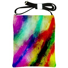 Colorful Abstract Paint Splats Background Shoulder Sling Bags by Simbadda