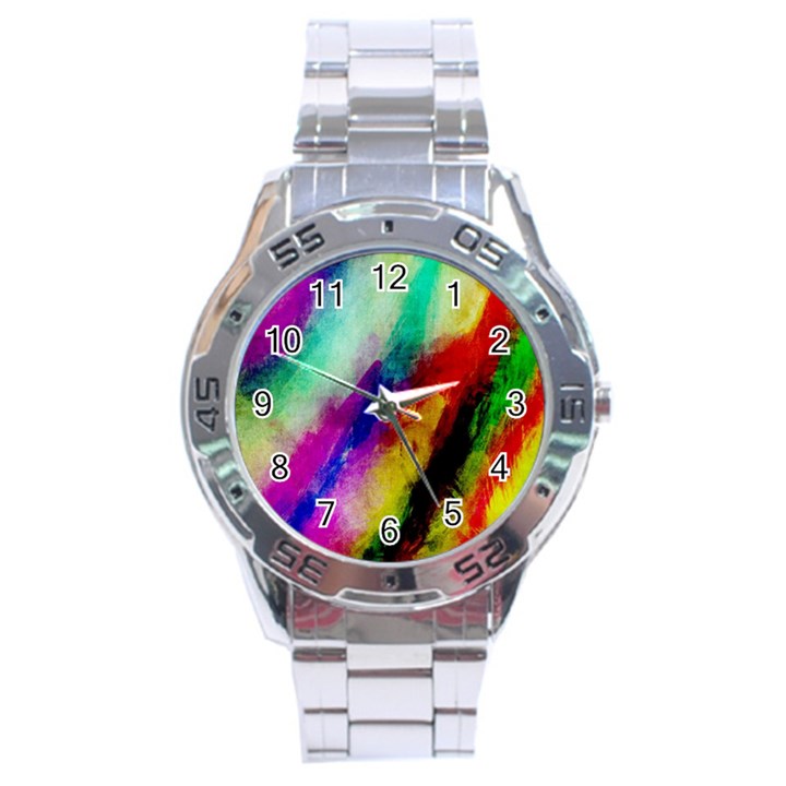 Colorful Abstract Paint Splats Background Stainless Steel Analogue Watch