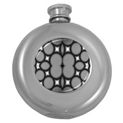 Mirror Of Black And White Fractal Texture Round Hip Flask (5 Oz) by Simbadda