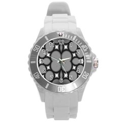 Mirror Of Black And White Fractal Texture Round Plastic Sport Watch (l) by Simbadda