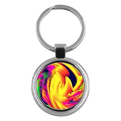 Stormy Yellow Wave Abstract Paintwork Key Chains (round)  by Simbadda