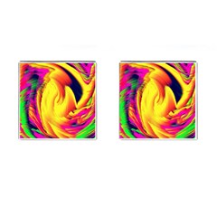 Stormy Yellow Wave Abstract Paintwork Cufflinks (square) by Simbadda