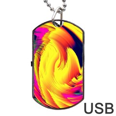 Stormy Yellow Wave Abstract Paintwork Dog Tag Usb Flash (two Sides) by Simbadda