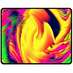 Stormy Yellow Wave Abstract Paintwork Double Sided Fleece Blanket (medium)  by Simbadda