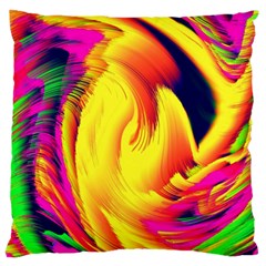 Stormy Yellow Wave Abstract Paintwork Large Flano Cushion Case (two Sides) by Simbadda