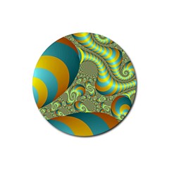 Gold Blue Fractal Worms Background Rubber Round Coaster (4 Pack) 