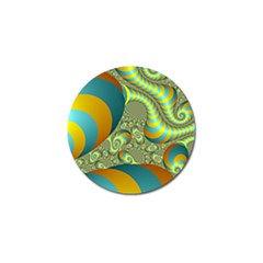 Gold Blue Fractal Worms Background Golf Ball Marker by Simbadda