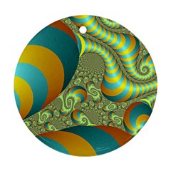 Gold Blue Fractal Worms Background Round Ornament (two Sides)