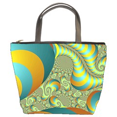 Gold Blue Fractal Worms Background Bucket Bags by Simbadda