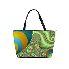 Gold Blue Fractal Worms Background Shoulder Handbags