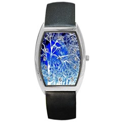 Winter Blue Moon Fractal Forest Background Barrel Style Metal Watch by Simbadda