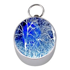 Winter Blue Moon Fractal Forest Background Mini Silver Compasses by Simbadda