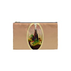 Digital Art Minimalism Nature Simple Background Palm Trees Volcano Eruption Lava Smoke Low Poly Circ Cosmetic Bag (small)  by Simbadda