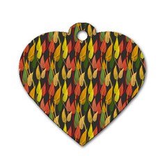 Colorful Leaves Yellow Red Green Grey Rainbow Leaf Dog Tag Heart (one Side)