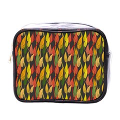 Colorful Leaves Yellow Red Green Grey Rainbow Leaf Mini Toiletries Bags